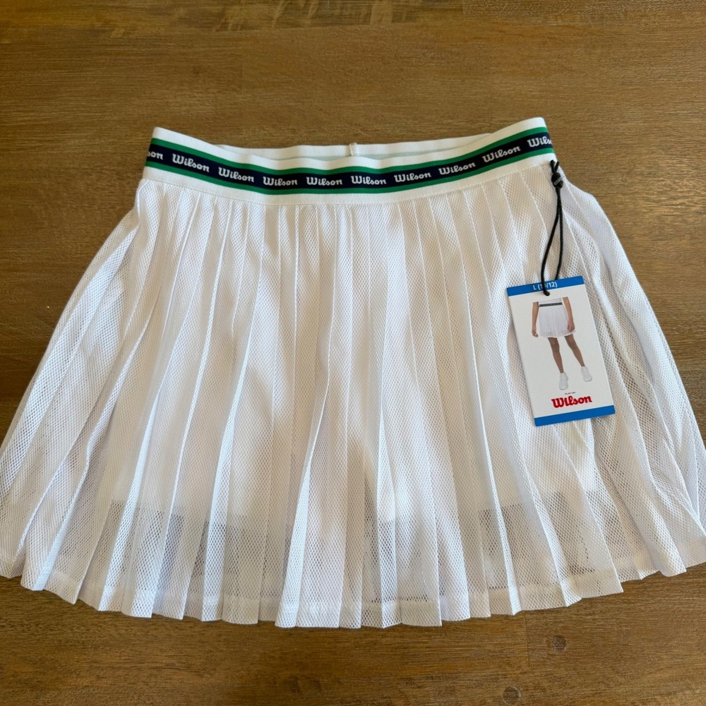 Wilson Girls White Pleated Mesh Tennis Skort Size L 10/12 Athletic Skirt Preppy
